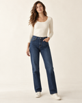 Woman wearing Solenne straight-leg denim in blue